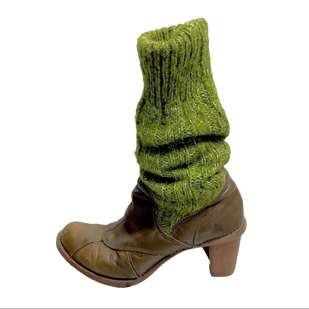 EL NATURALISTA Wool Slouchy Sock Winter Leather Boots Heel Brown Green 40 - Picture 5 of 14
